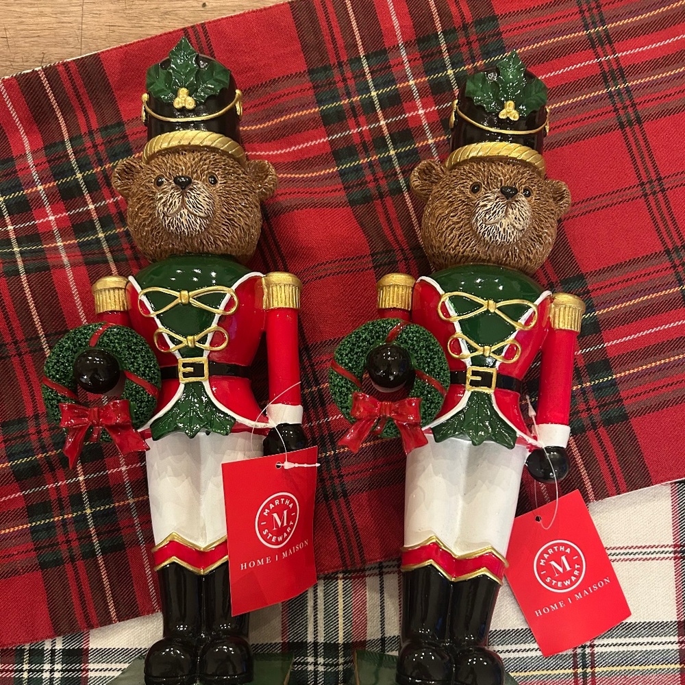 Martha Stewart Teddy Bear Nutcrackers duo (matching set of 2) viral holiday deco
